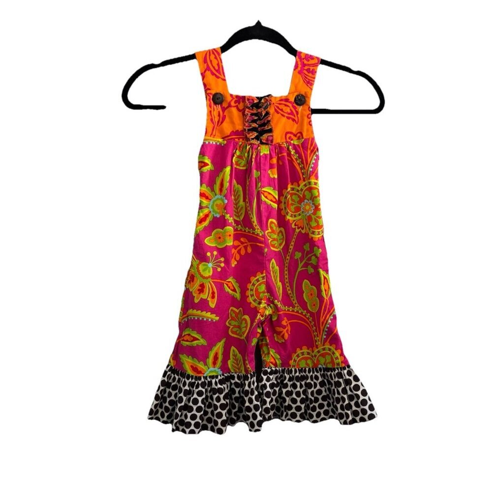 La Jenns Floral Romper Colorfull Art Wear Ruffle Bottom Size 24 M Baby Toddler